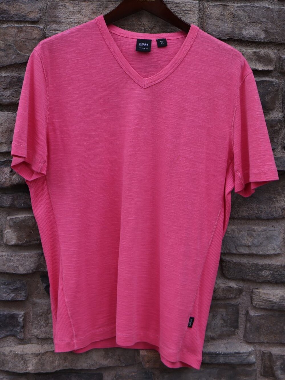 BOSS Hugo Boss Men’s Pink Regular Fit V-Neck T-Shirt Made in Peru1